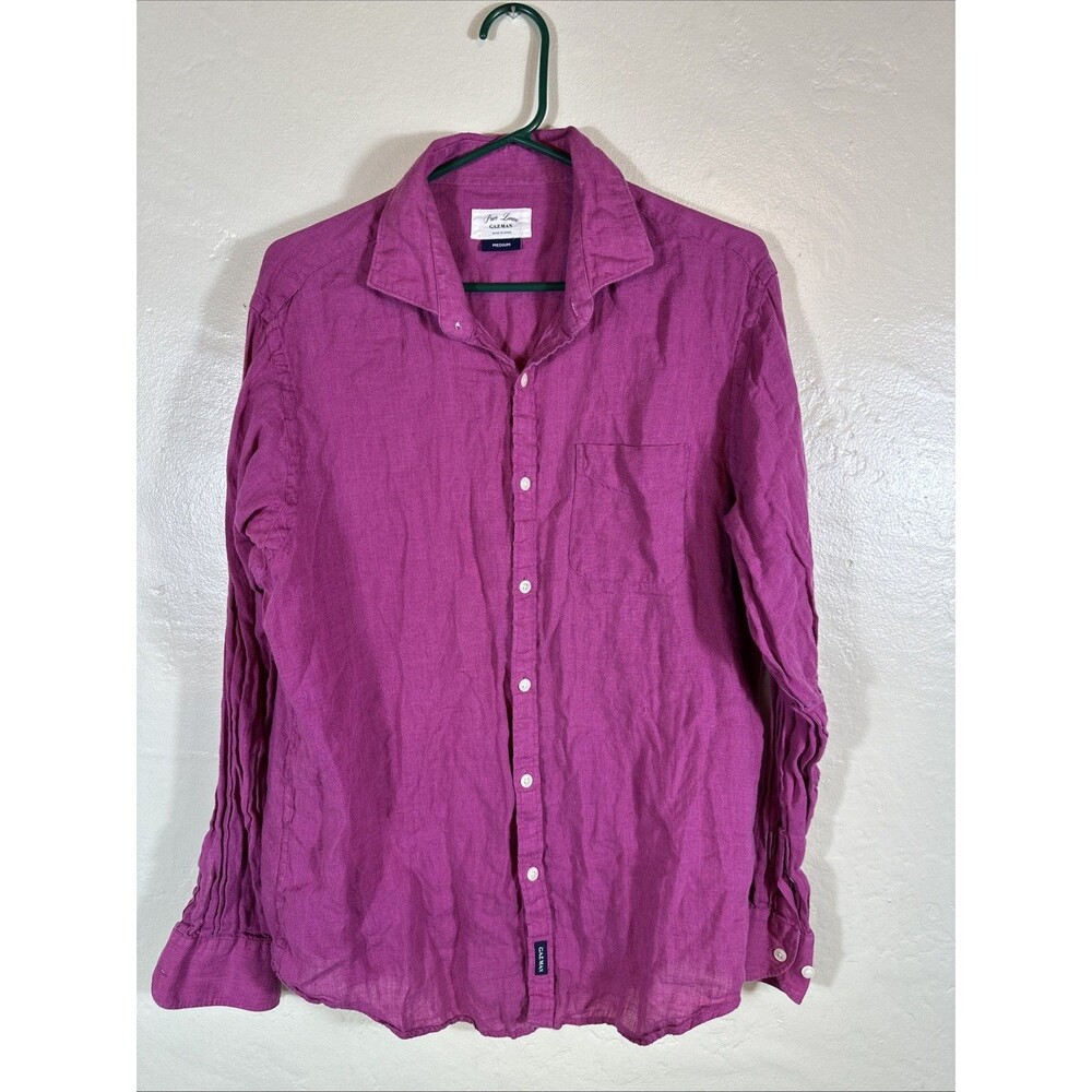 J Crew Guzman Pure Linen Shirt Fuschia Button Down Long Sleeve Men’s M Medium